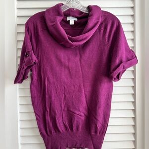 LOFT Short Sleeve Cowl Neck Sweater. Purple. Size small.